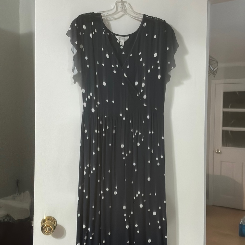 Market and Spruce navy polka dot dress